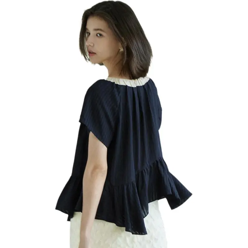 Flowers in water Shirts Women's Dark Blue-3