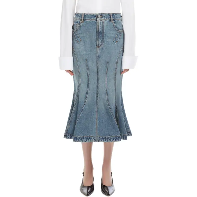 SportMa Denim Long Skirts Women's Sky Blue-2