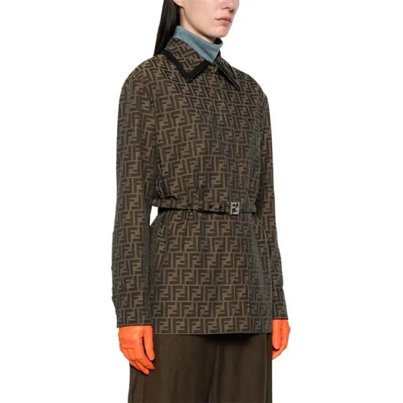 FENDI Ff Jacquard Belted Waist Jacket-4