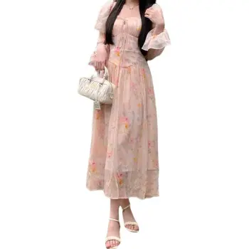 Mu Xiao Xin Long Sleeved Dress Women's Spring Light Peach
