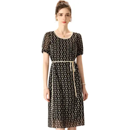 FENHONGMALI Short Sleeved Dress Women's Black