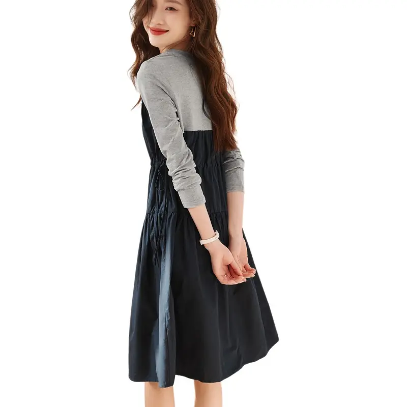 Mo Han Yi Mei Long Sleeved Dress Women's Navy Blue-1