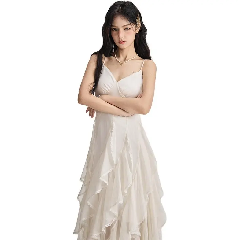 Kazakhstan Slip Dresses Women's Beige Apricot-1