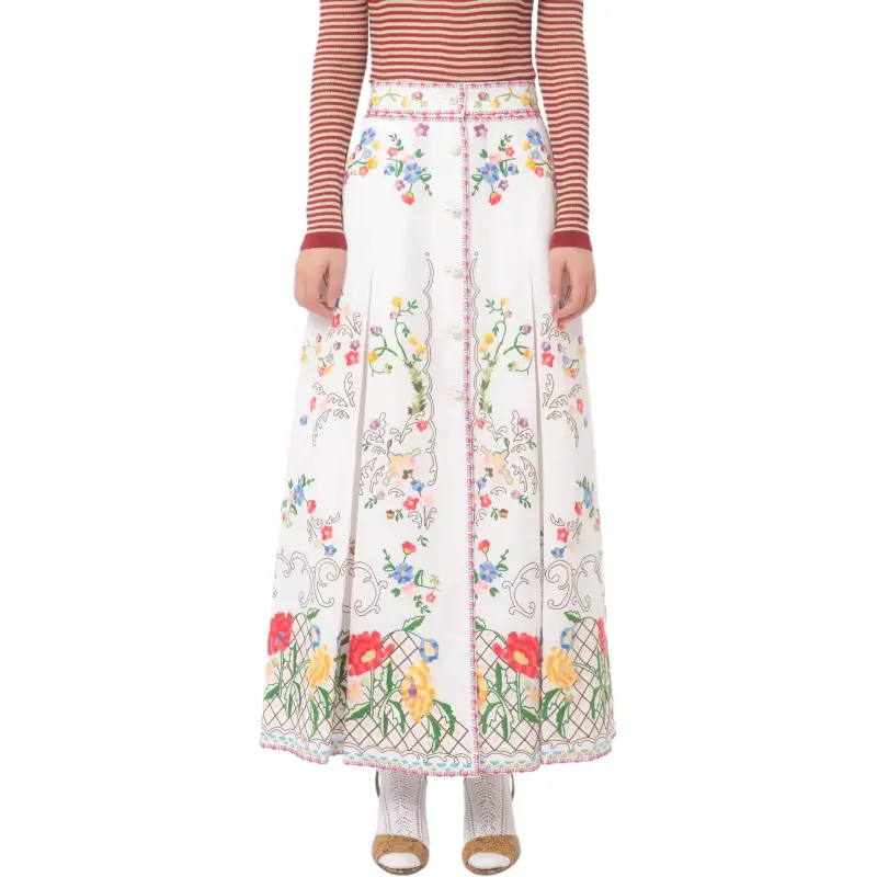 Valentino SS25 Casual Long Skirt Women's White-3
