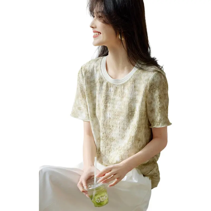 XWI T Shirt Women's Green & White Blended-3