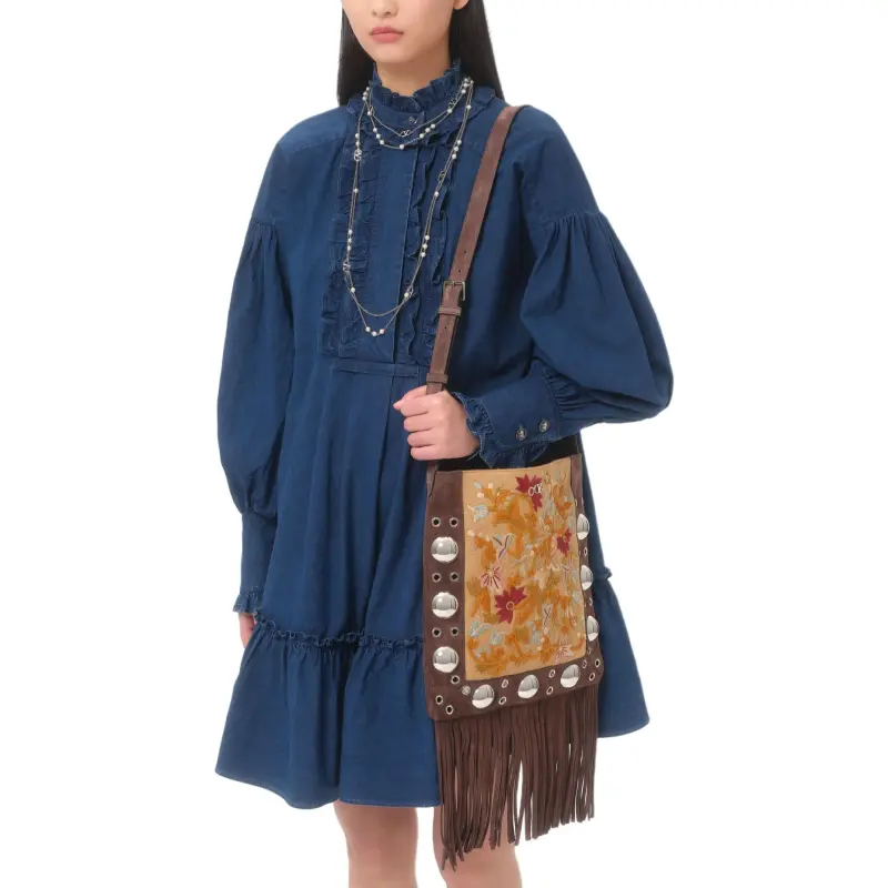 Valentino Ruffled Long Sleeved Denim Dress-5