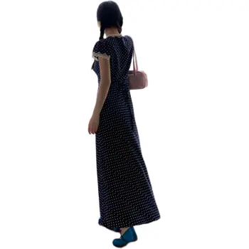 Mu Xiao Xin Short Sleeved Dress Women's Navy Blue