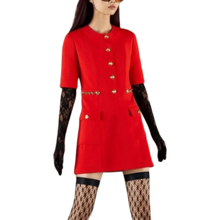 GUCCI Short Sleeved Dress Women's Red-1