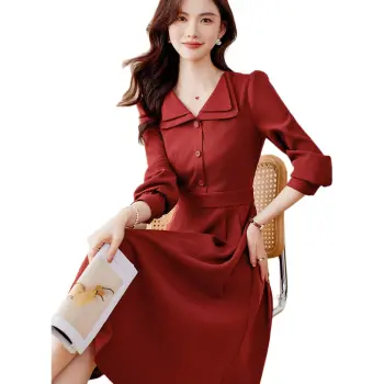 Like The Age Of Water Fall, Winter Long Sleeved Dress Slim Fit Women's Red