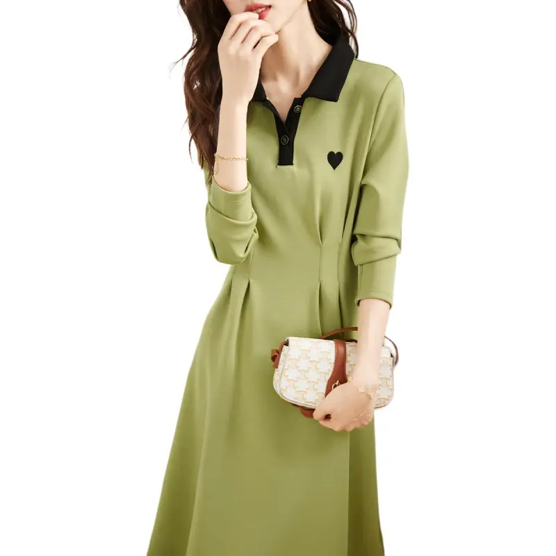 Mo Han Yi Mei Long Sleeved Dress Women's Green-3