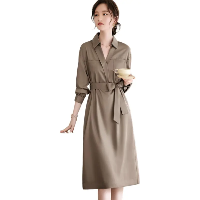 XWI Long Sleeved Dress Women's Milk Tea Coffee-3