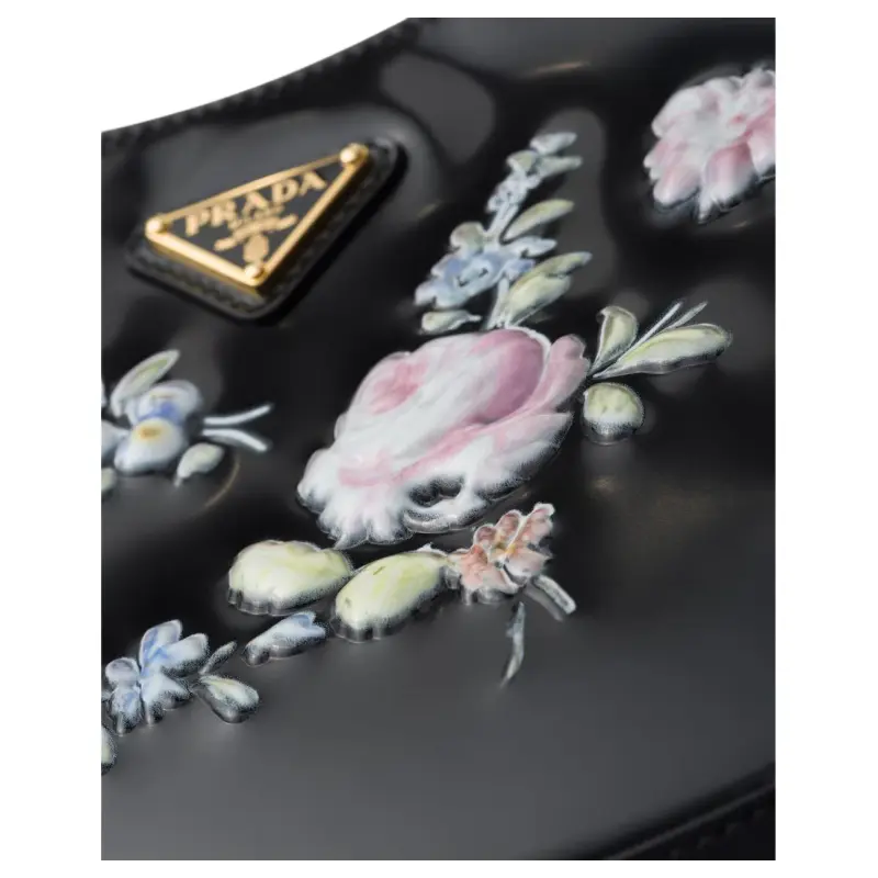 PRADA Printed Brushed Leather Handbag Shoulder Bag Women's Black-5