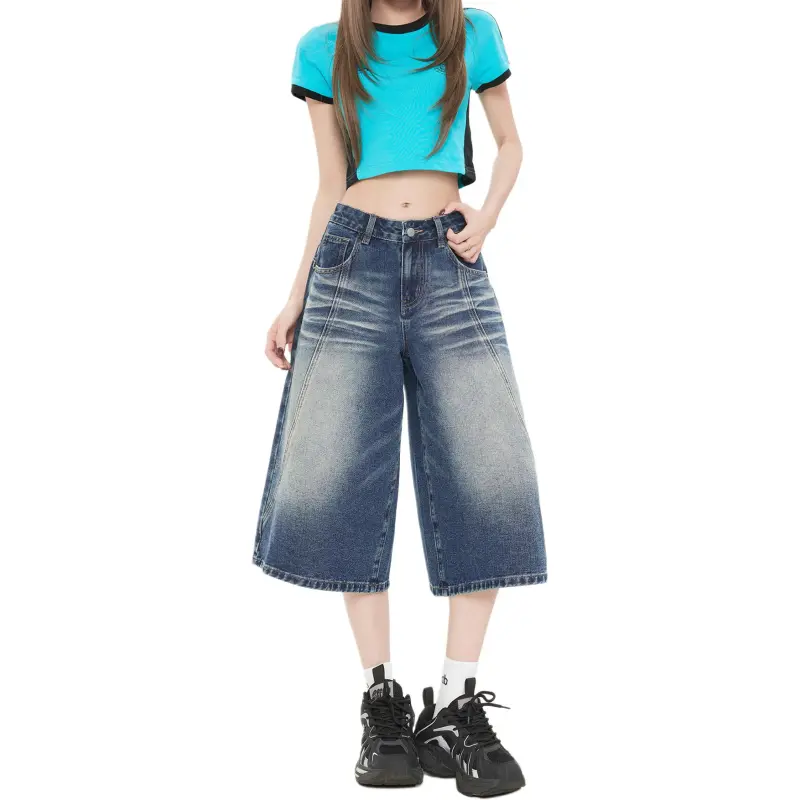 Kazakhstan Denim Shorts Women's Vintage Blue-4