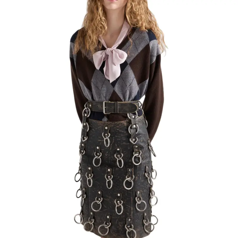 PRADA Leather Short Skirts Women's Black-3