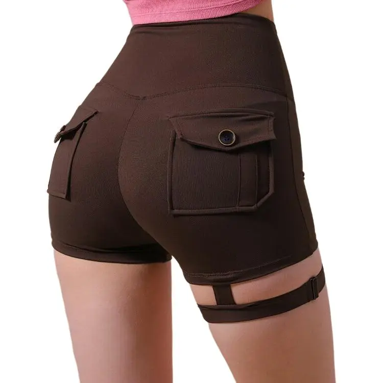 GUAILILUOLI Yoga Shorts Women's Dark Coffee-1