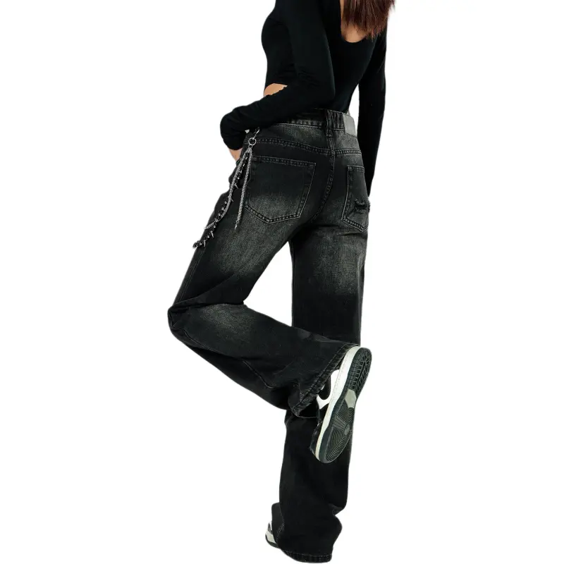 YIXIAOMO Straight Fit Slim Leg Jeans With A Slightly Flared Hem For A Slimming Effect Clean Fit Long Pants Unisex-11
