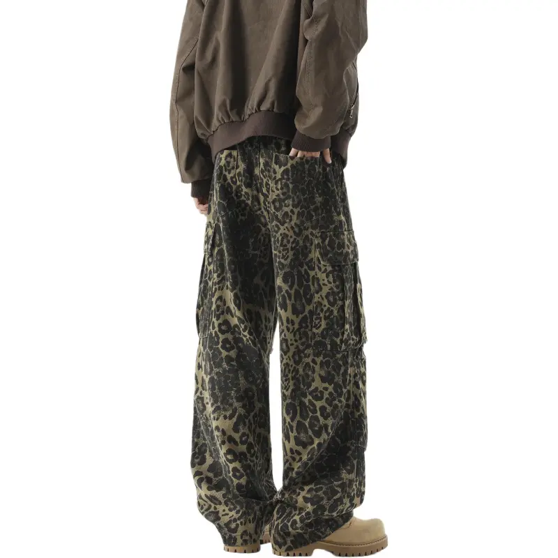TESTUNG Casual Pants, American Vintage Distressed Outdoor Commute Versatile Sports Wide Leg Style Unisex-9