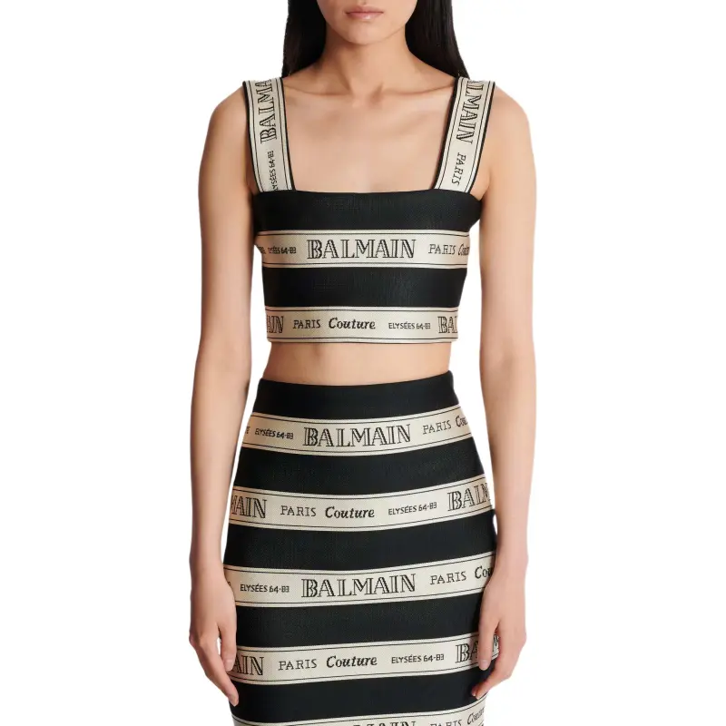 BALMAIN Logo Ribbon Jacquard Crop Top-4