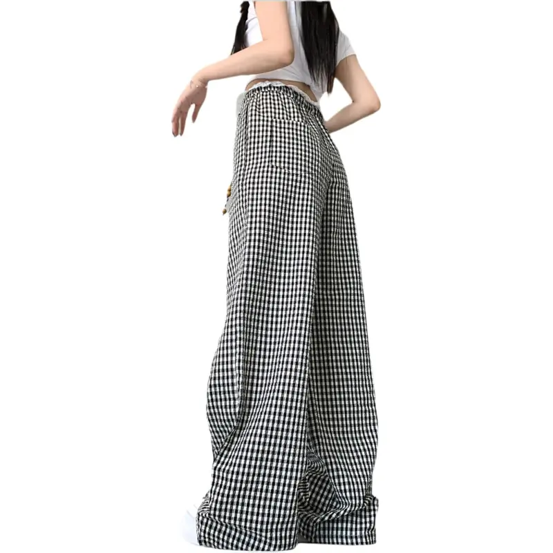 GOSO Casual Pants Women's Black White Plaid-2