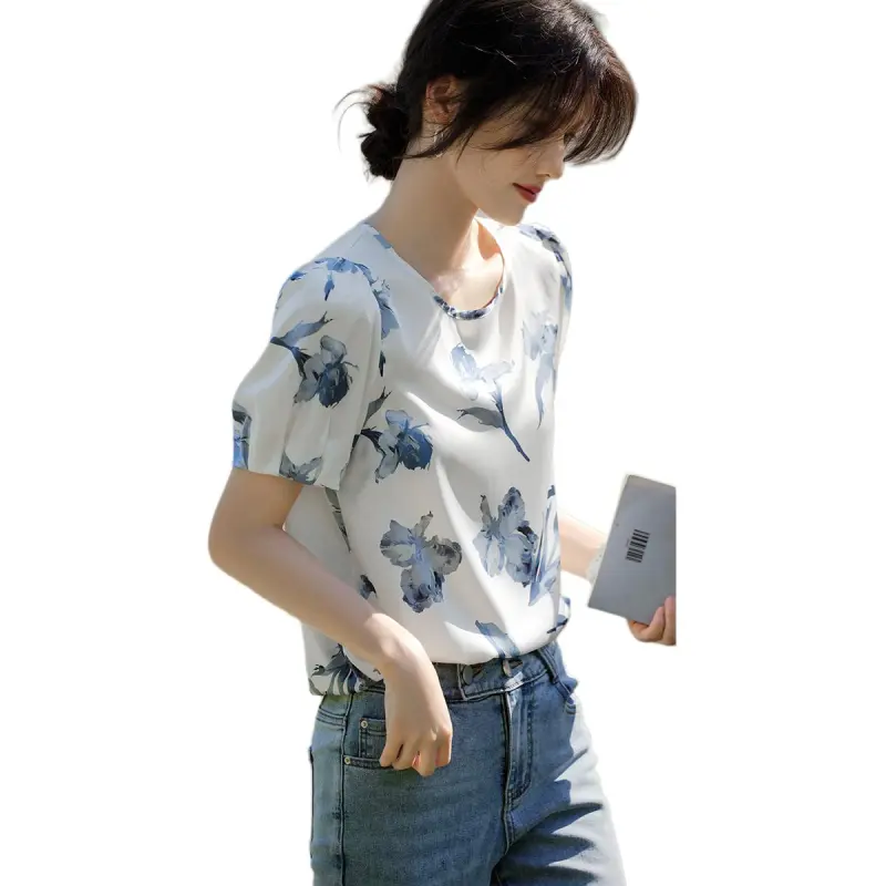 XWI SS24 Shirt Women's White With Blue Floral-1
