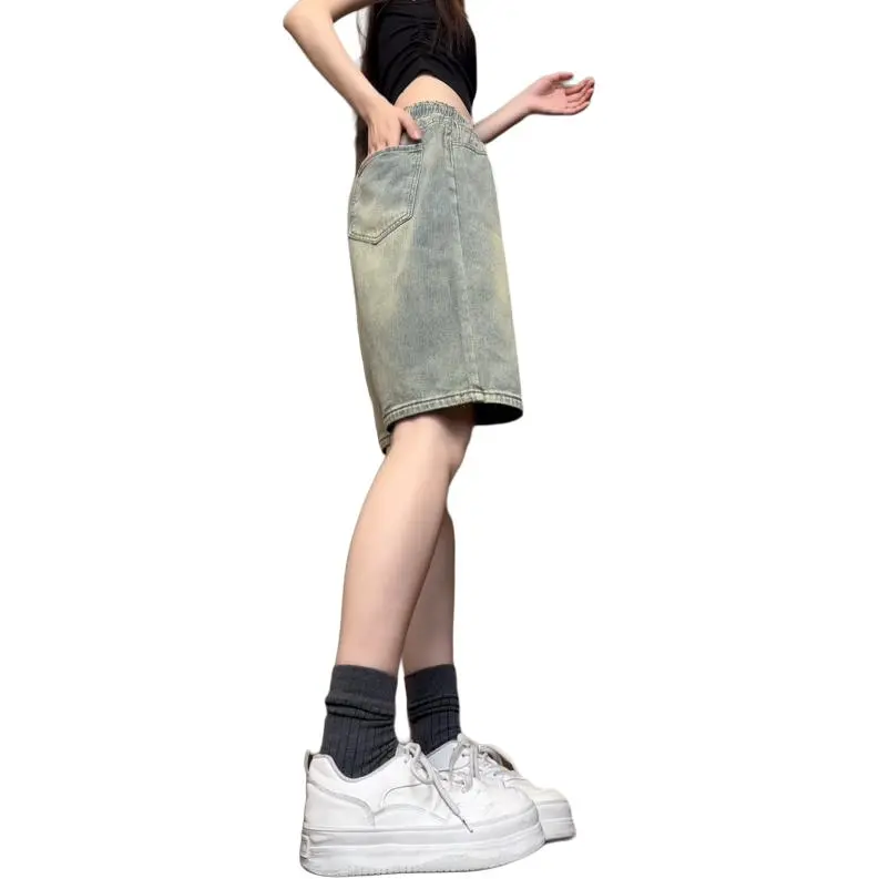 Ordifen Denim Shorts Women's Yellow Mud-4