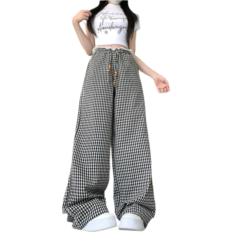 GOSO Casual Pants Women's Black White Plaid-4
