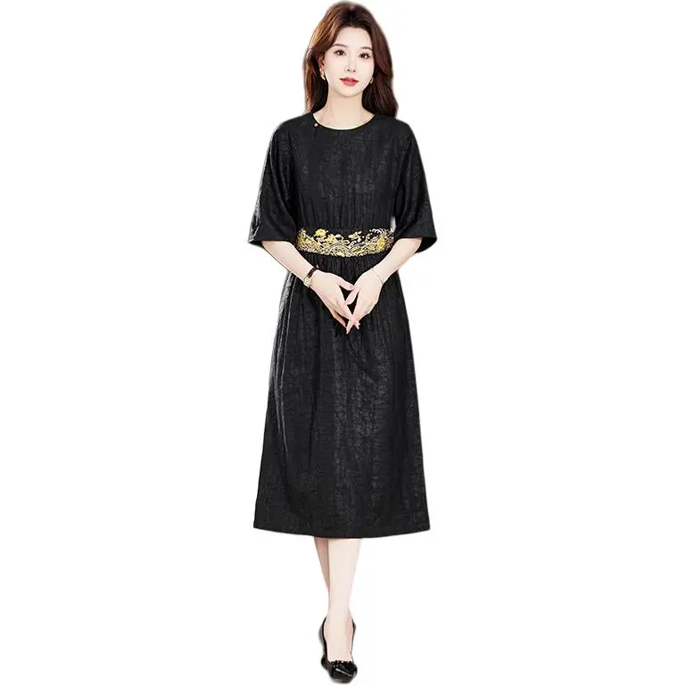 Yi Mengyuan Short Sleeved Dress Women's Black-1