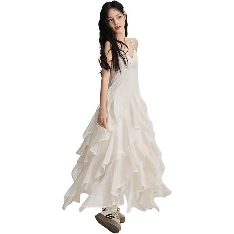 Kazakhstan Slip Dresses Women's Beige Apricot-2