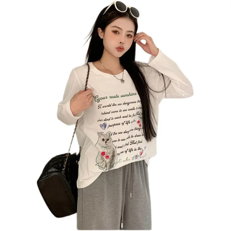 Mu Xiao Xin T Shirt Women's Kitten Text T-1
