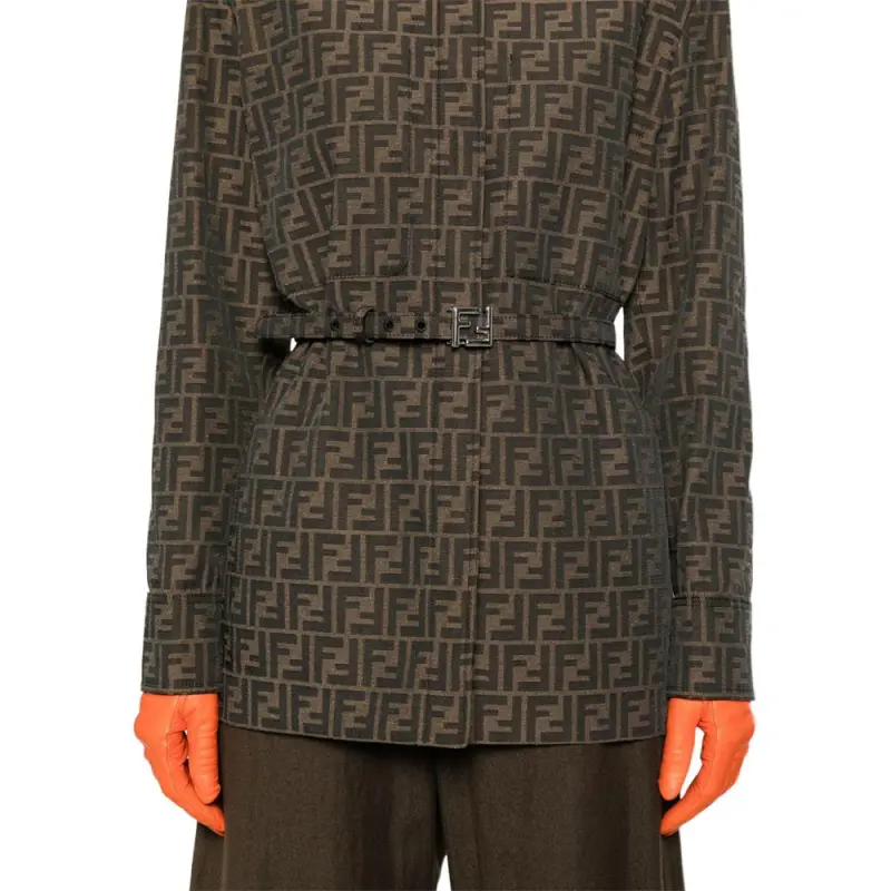 FENDI Ff Jacquard Belted Waist Jacket-5
