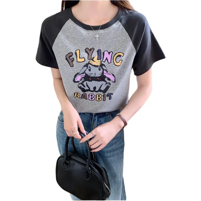 Mu Xiao Xin Raglan Sleeve T Shirt Women's Gray-2