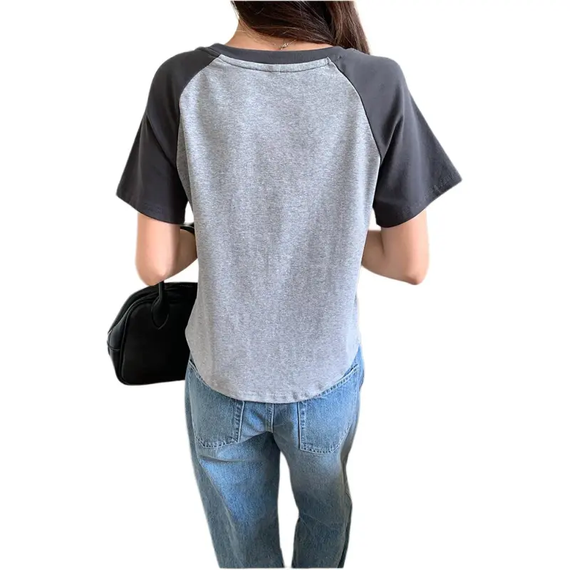 Mu Xiao Xin Raglan Sleeve T Shirt Women's Gray-3