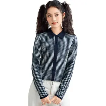 FAWENXIANGZI Knitwear Women's Blue Sapphire Plaid