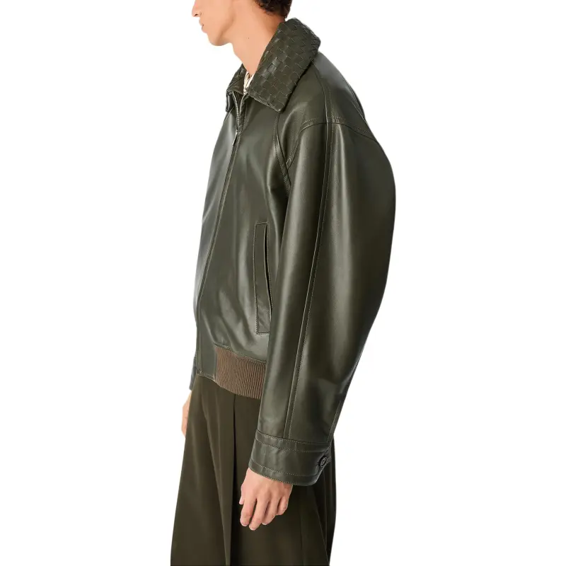 Bottega Veneta SS25 Leather Jacket Men's Dark Green-2