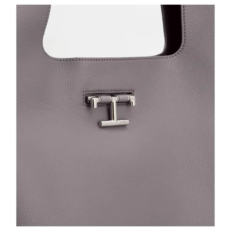 TOD'S T Timeless Calfskin Handbag Shoulder Bag Medium Size Men's Gray-5