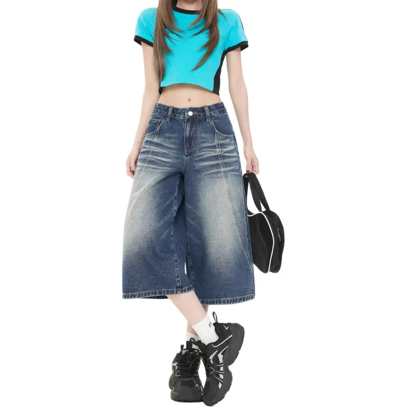 Kazakhstan Denim Shorts Women's Vintage Blue-5