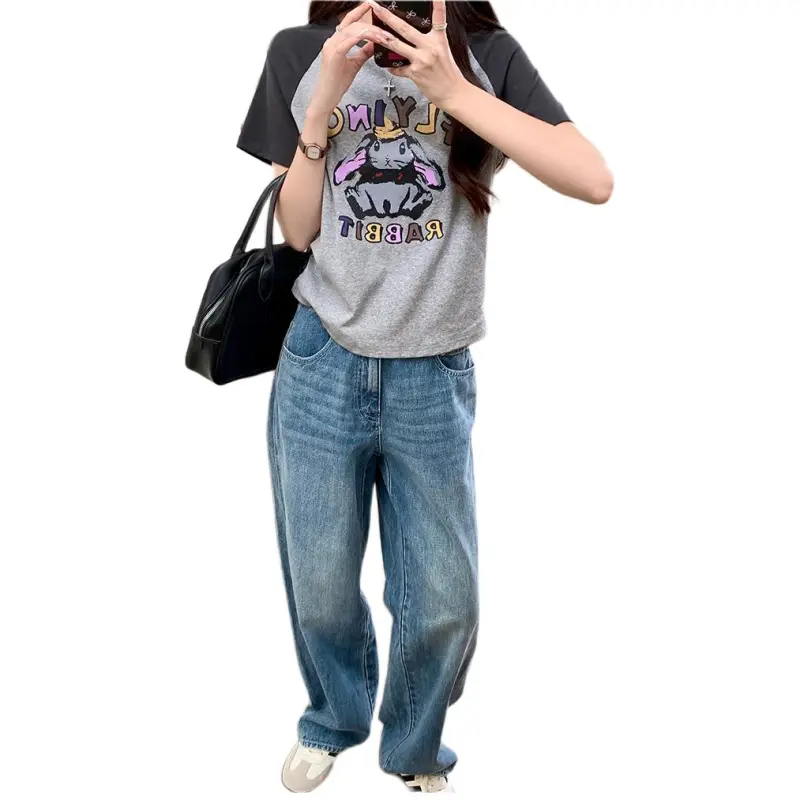Mu Xiao Xin Raglan Sleeve T Shirt Women's Gray-4
