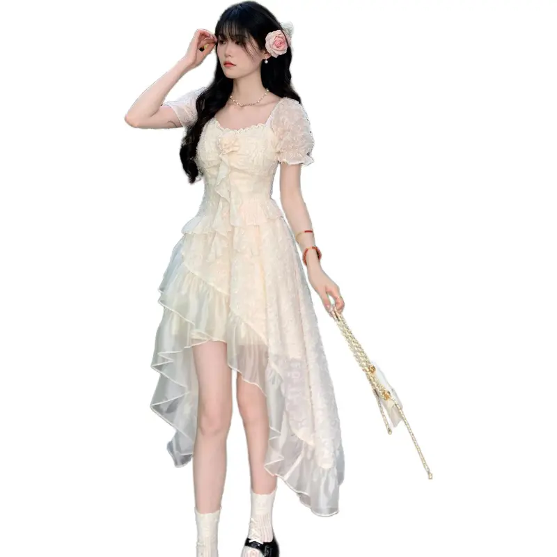 Mu Xiao Xin Short Sleeved Dress Women's Apricot-2