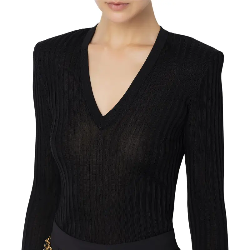 Elisabetta Franchi Logo Patch V Neck Top-2