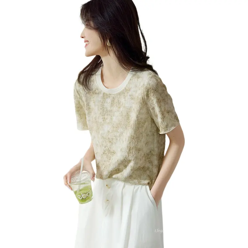 XWI T Shirt Women's Green & White Blended-2