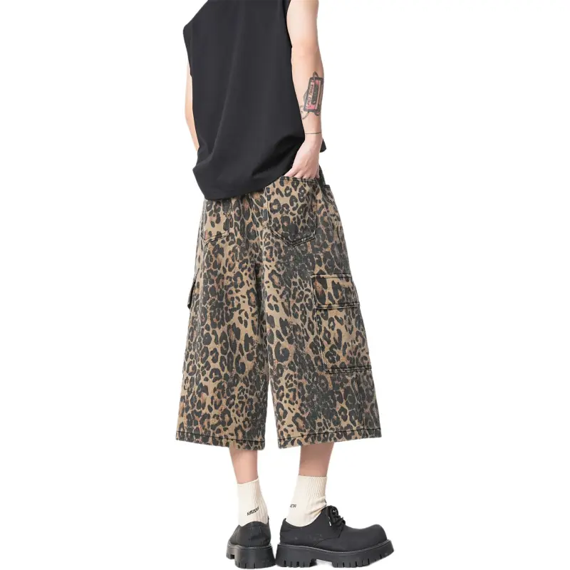 Lulifama Denim Shorts Unisex Leopard Print-1