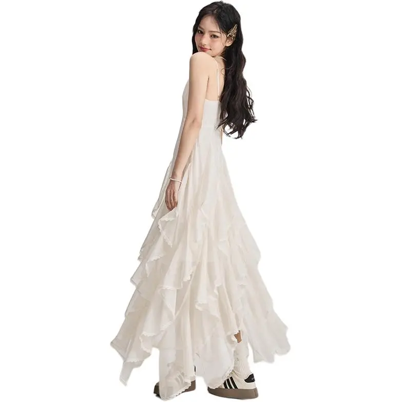 Kazakhstan Slip Dresses Women's Beige Apricot-3
