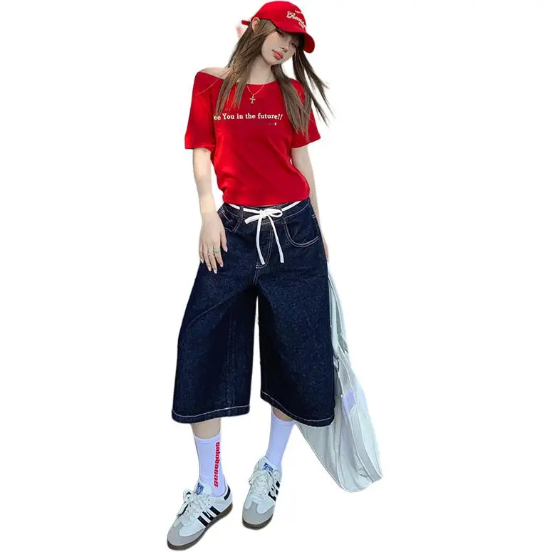 Kazakhstan Denim Shorts Women's Dark Blue-2