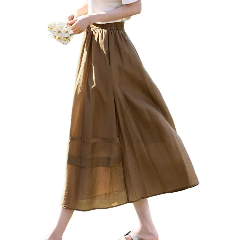 XWI Casual Long Skirts Women's Coffee-4