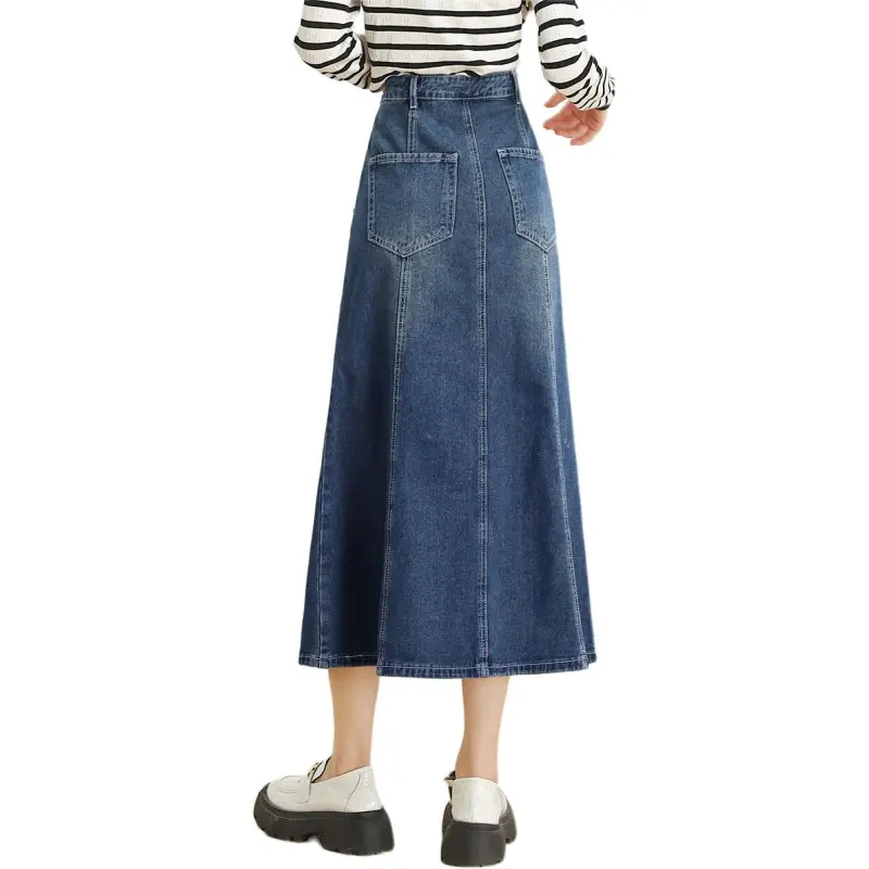 HIPPIEMISS Denim Long Skirts Women's Vintage Blue-1