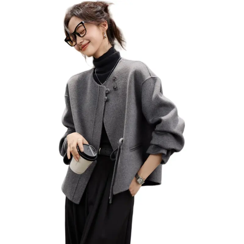 Mo Han Yi Mei Coats Women's Medium Gray-1