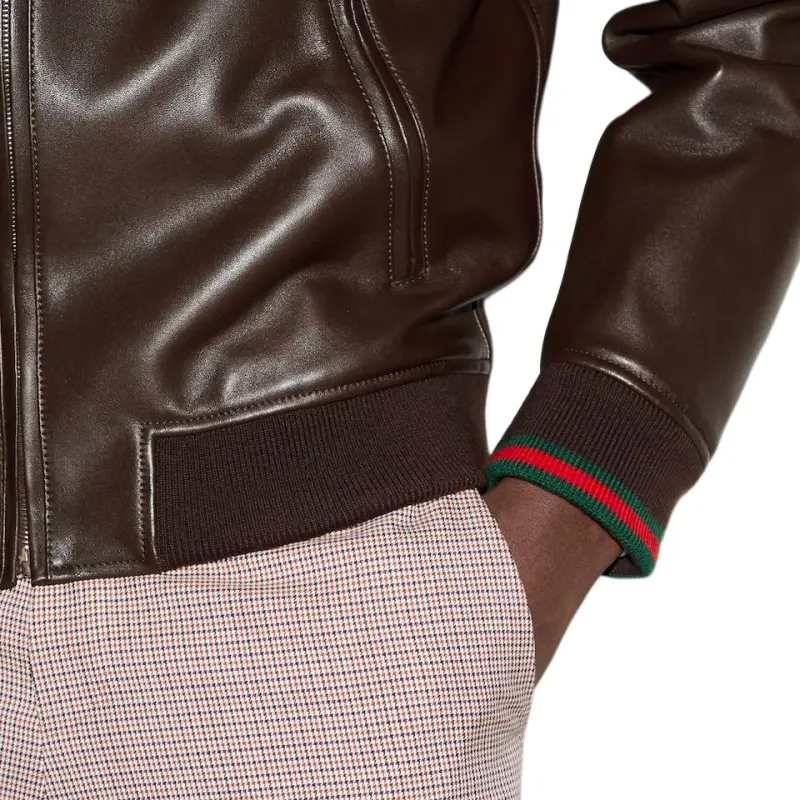GUCCI Leather Jacket Coat Men's Brown-5
