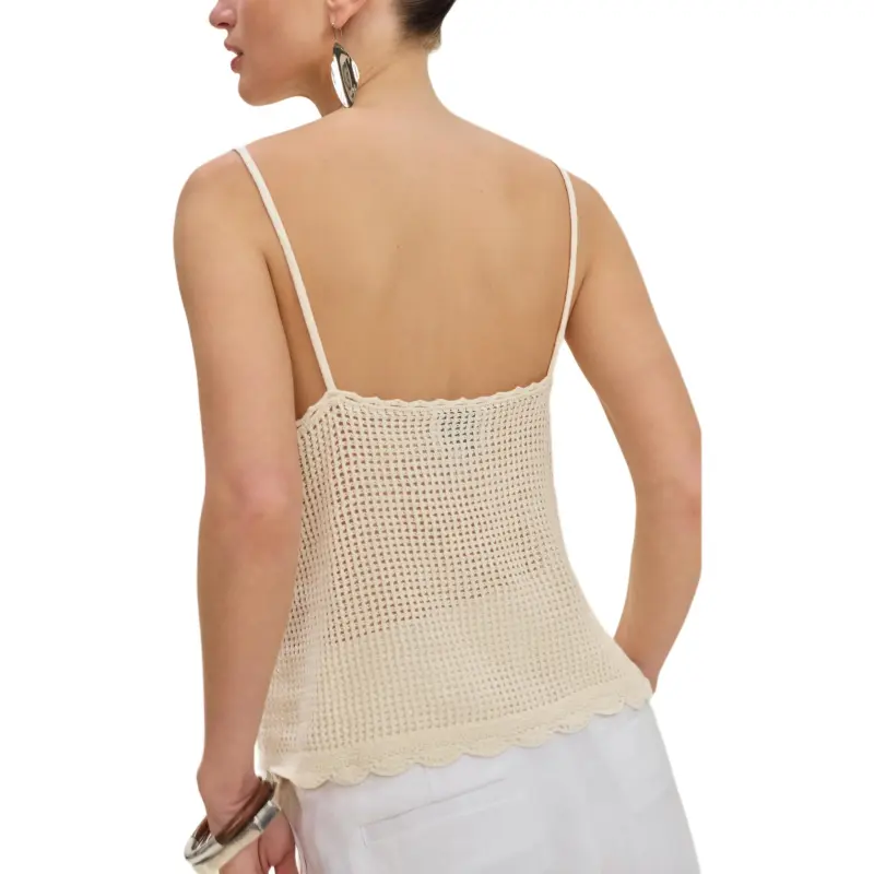 REFORMATION Sonnet Cotton Linen Crochet Tank Camisole Women's-2