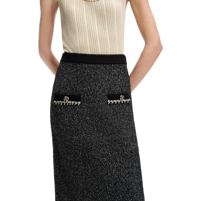 KARL LAGERFELD SS25 Knit Long Skirt Women's Black-4