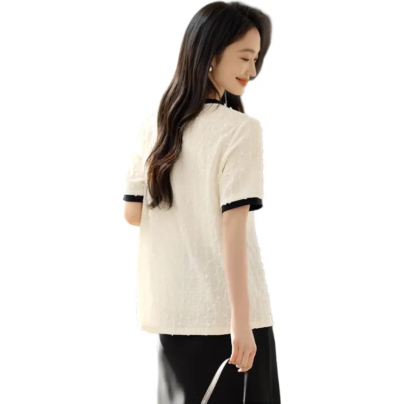 XWI T Shirt Women's Ecru Contrast Black-1